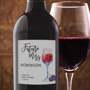 Future Mrs Name Wine Watercolor Bridal   Wine Label