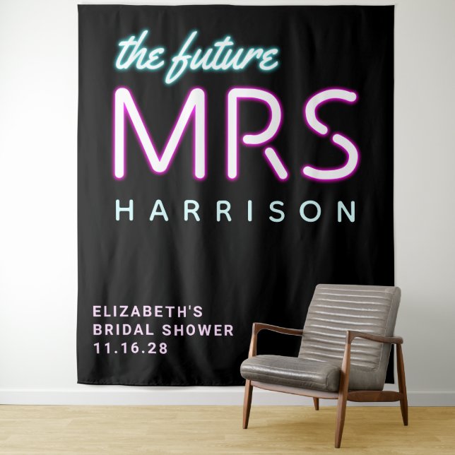 Future Mrs Neon Lights Black Bridal Shower Tapestr Tapestry (In Situ)
