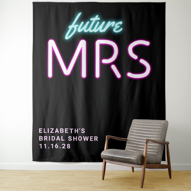 Future Mrs Neon Lights Bridal Shower Tapestry (In Situ)