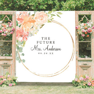 Future Mrs Peach Floral Bridal Shower Backdrop Tapestry
