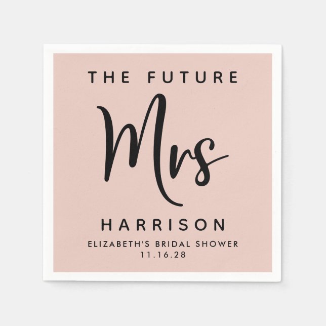 Future Mrs Personalised Blush Pink Bridal Shower Napkin (Front)