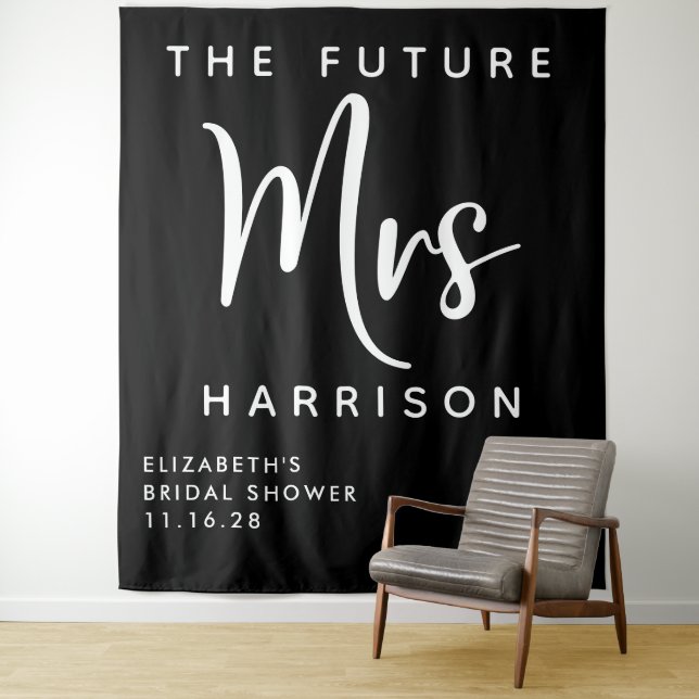 Future Mrs Personalised Bridal Shower Black Tapestry (In Situ)