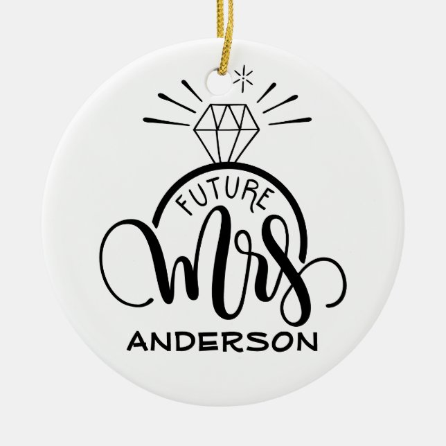 Future MRS - Personalised engagement present Ceramic Tree Decoration (Front)