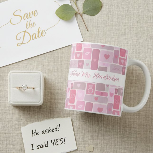 Future Mrs Pink Engagement Modern Script Coffee Mug (Creator Uploaded)