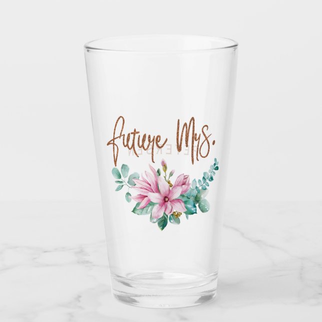 Future mrs pink floral copper glitter typography glass (Front)