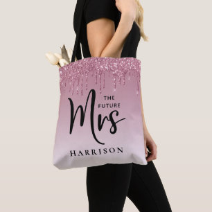 Future Mrs Pink Glitter Drips Personalised Tote Bag