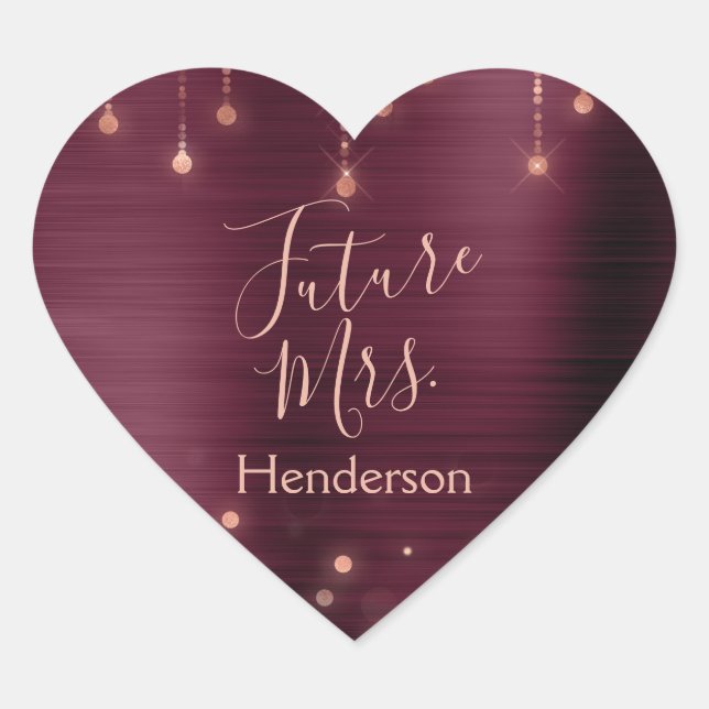 Future Mrs. Pink Rose Gold Burgundy Bridal Shower Heart Sticker (Front)