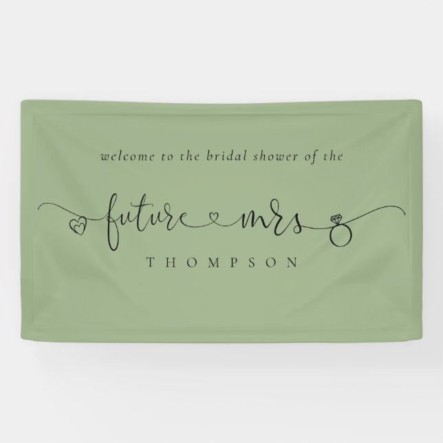 Future Mrs Ring Hearts Sage Green Bridal Shower Banner (Horizontal)