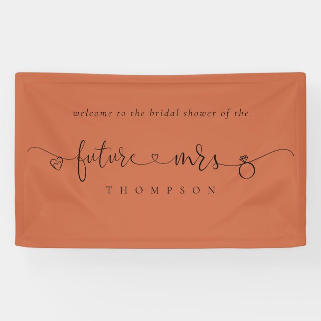Future Mrs Ring Hearts Terracotta Bridal Shower Banner (Horizontal)