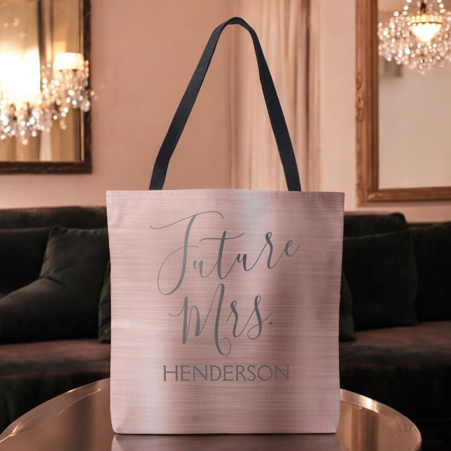 Future Mrs. Rose Gold Blush Pink Modern Metal Tote Bag (Creator Uploaded)