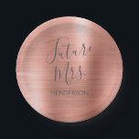 Future Mrs. Rose Gold Blush Pink Modern Paper Plate<br><div class="desc">Future Mrs. - Bride Faux Modern Metallic Rose Gold Blush Pink Paper Plates which are perfect for a Rose Gold or Blush Pink Bachelorette Party. This Future Mrs Paper Plate is perfect for a bachelorette party. The Bride's Name can be updated on this Plate.</div>