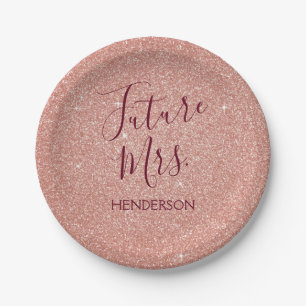 Future Mrs. Rose Gold Blush Pink Sparkle Glitter Paper Plate