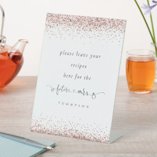 Future Mrs Rose Gold Glitter Bridal Shower Recipes Pedestal Sign