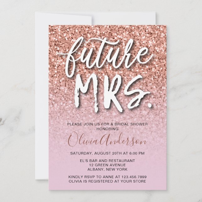 Future Mrs. Rose Gold Glitter Trendy Bridal Shower Invitation (Front)