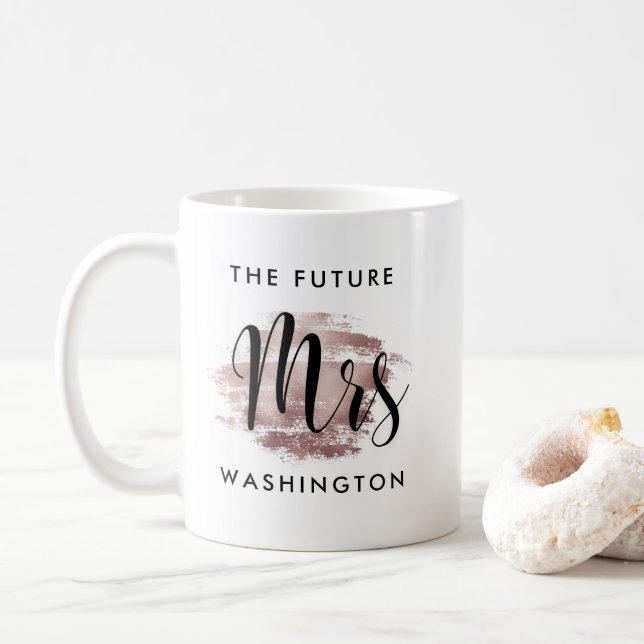 Future Mrs Rose Gold Script Wedding Monogram Coffee Mug (With Donut)