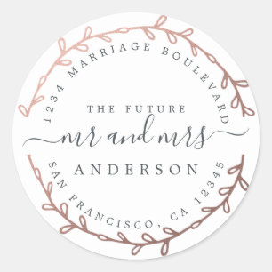 Future Mrs Rose Gold Wreath Wedding Return Address Classic Round Sticker