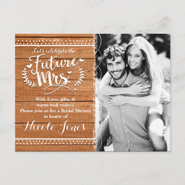Future Mrs. Rustic Oak Wood Bridal Shower Invitation Postcard (Front)