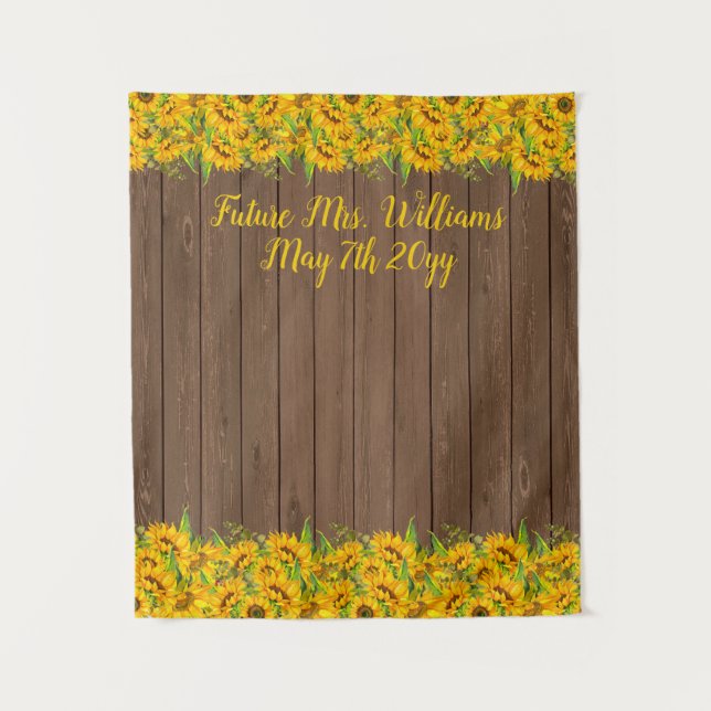 Future Mrs Rustic Sunflower Bridal Shower Backdrop Tapestry (Front)