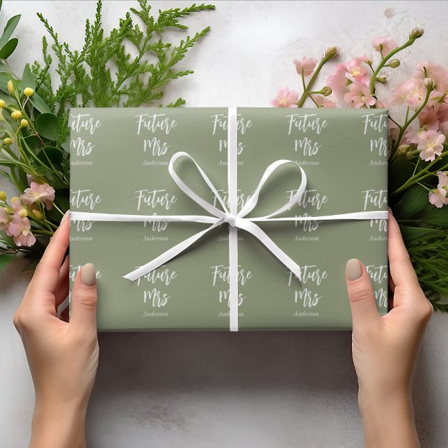 Future Mrs Sage Green Bridal Shower Wrapping Paper (Creator Uploaded)