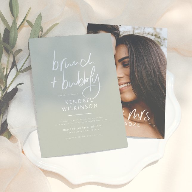 Future Mrs Sage Green Brunch & Bubbly Custom Photo Invitation (Creator Uploaded)