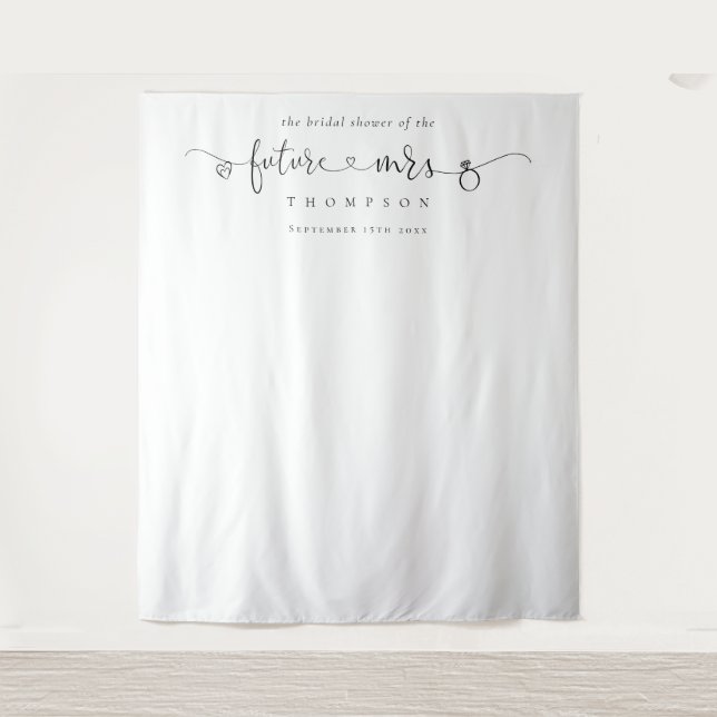 Future Mrs Script Bridal Shower Photo Backdrop Tapestry (Front)