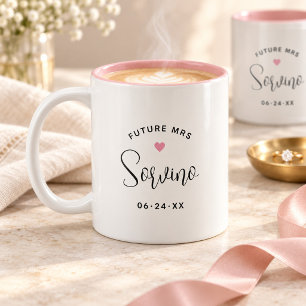 Future Mrs Script Pink Wedding Monogram Two-Tone Coffee Mug