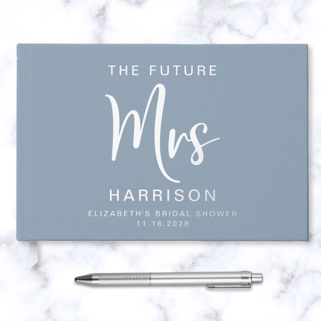 Future Mrs Silver Foil Dusty Blue Bridal Shower Guest Book (Creator Uploaded)