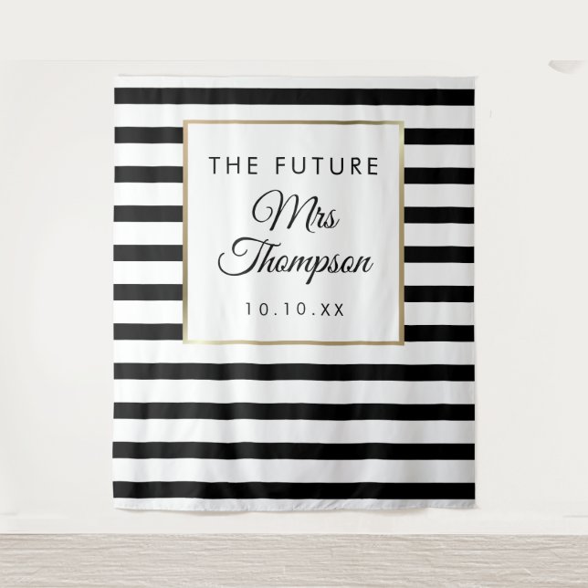 Future Mrs Stripe Bridal Shower Photo Backdrop Tapestry (Front)