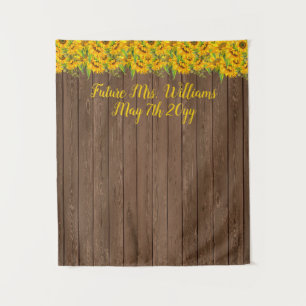 Future Mrs Sunflowers Bridal Shower Backdrop Wood Tapestry