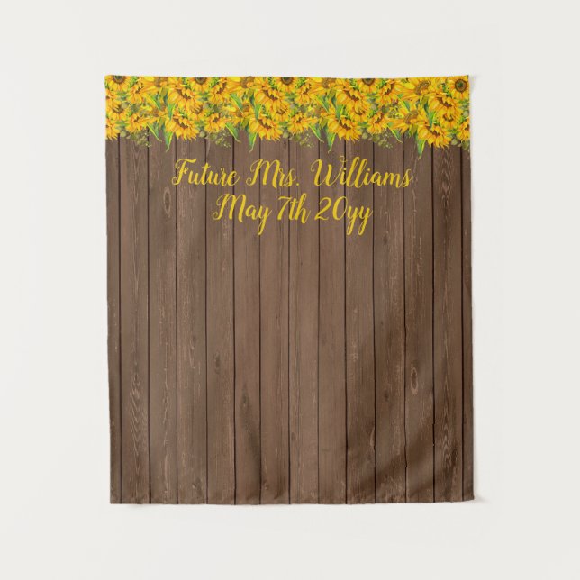 Future Mrs Sunflowers Bridal Shower Backdrop Wood Tapestry (Front)