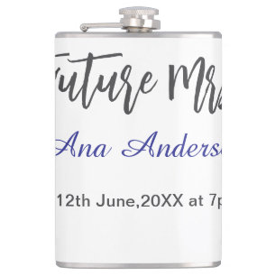 Future mrs surname bride to be purple gray name da hip flask
