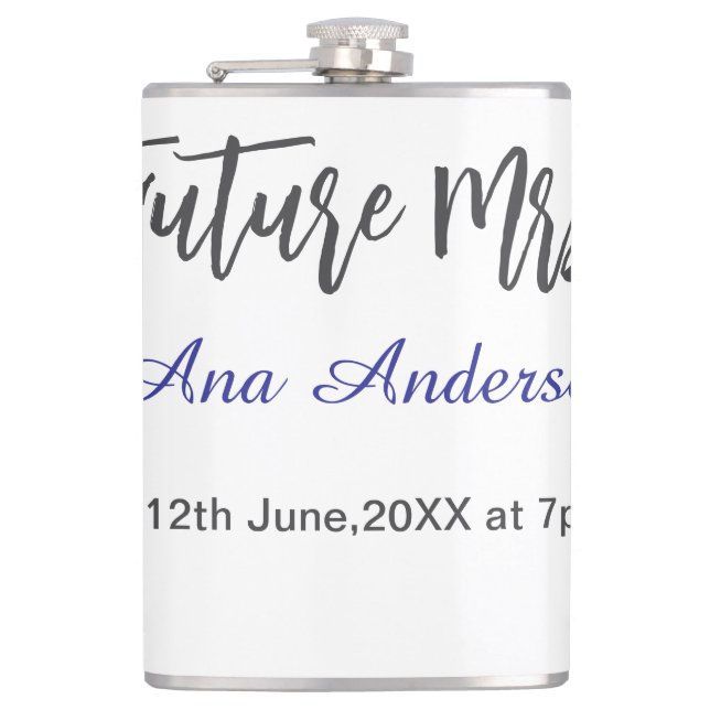 Future mrs surname bride to be purple gray name da hip flask (Front)