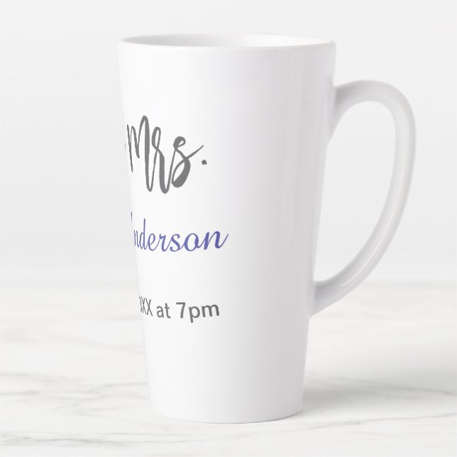 Future mrs surname bride to be purple gray name da latte mug (Right)