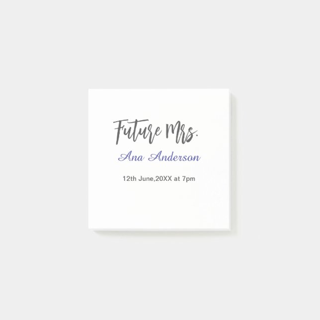 Future mrs surname bride to be purple gray name da post-it notes (Front)