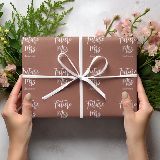 Future Mrs Terracotta Bride Brown White   Wrapping Paper (Creator Uploaded)