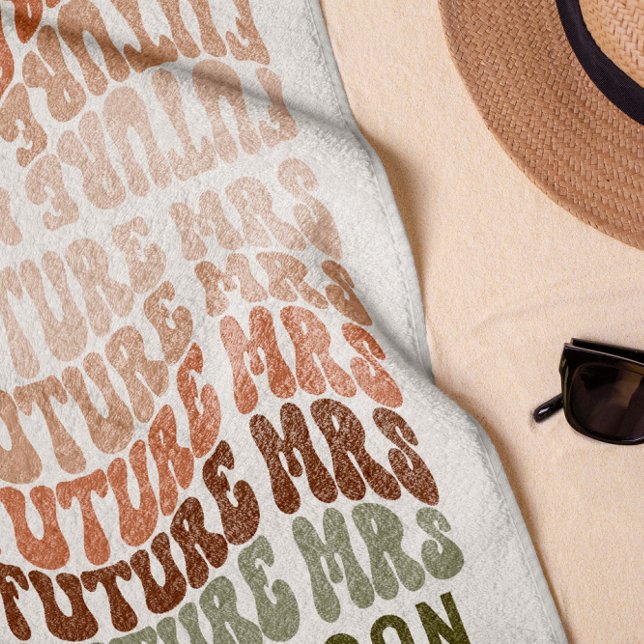 Future Mrs terracotta sage green retro 60's simple Beach Towel (Creator Uploaded)