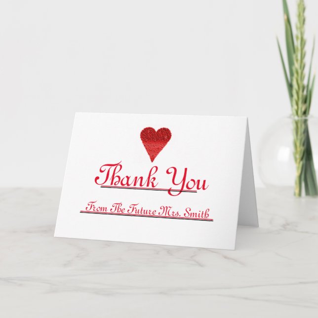 Future Mrs. Thank you Red Heart note Card (Front)