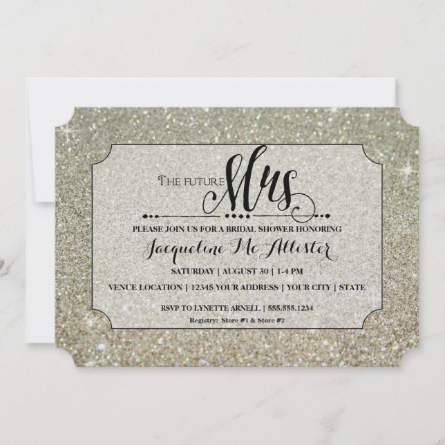 Future Mrs. Ticket Silver Glitter Bridal Shower Invitation (Front)