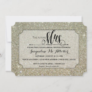 Future Mrs. Ticket Silver Glitter Bridal Shower Invitation