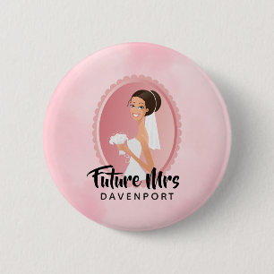 Future Mrs with Bride in Wedding Gown 6 Cm Round Badge