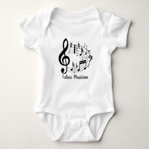 Future Musician Black Musical Notes in Oval Shape Baby Bodysuit