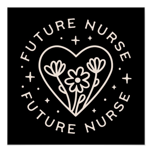 Future nurse affirmations floral quotes black poster (Front)