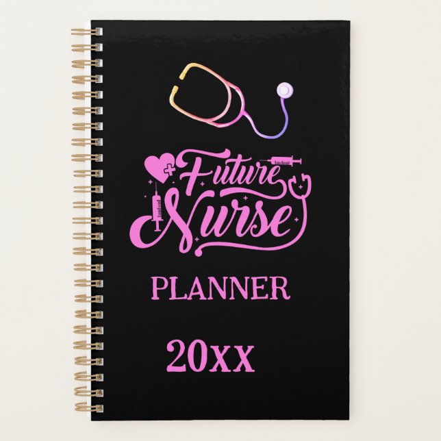 Future Nurse Elegant Modern Pink and Black  Planner (Front)
