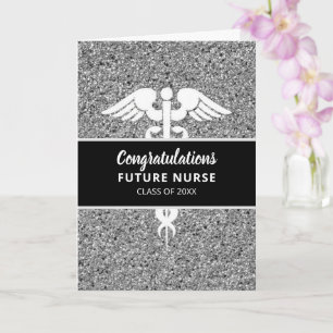 Future Nurse Graduate Medical Black Silver Glitter Card