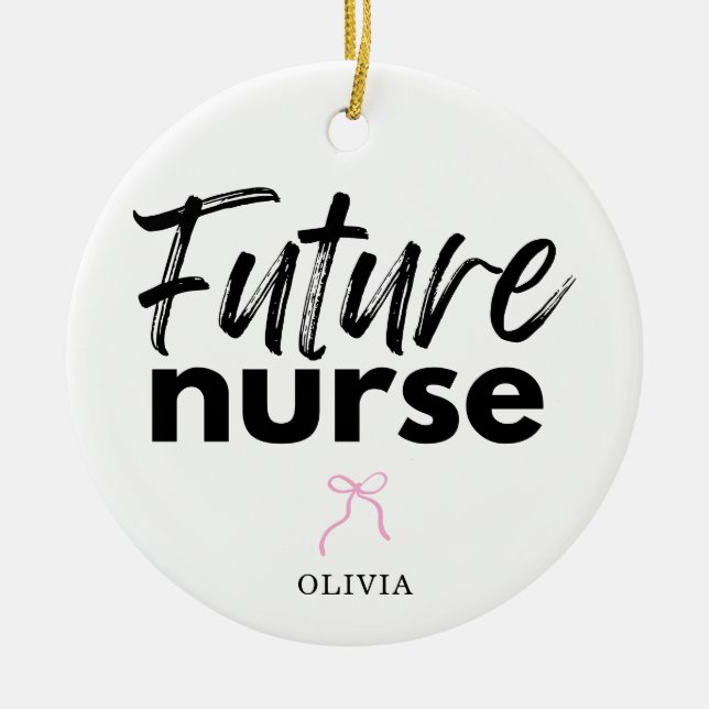Future Nurse Graduation Script Ribbon Ceramic Tree Decoration (Front)