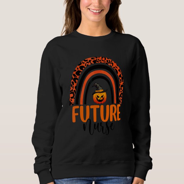 Future Nurse Leopard Rainbow Halloween Pumpkin Nur Sweatshirt (Front)
