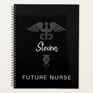 Future Nurse Medical Caduceus Black Personalised Planner