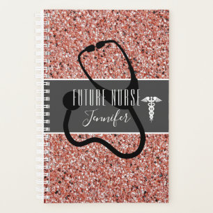 Future Nurse Medical Caduceus Pink Glitter Planner