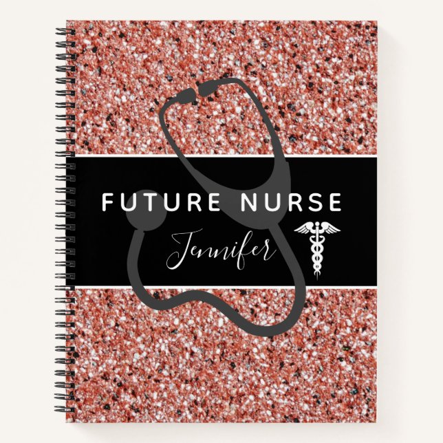 Future Nurse Medical Pink Glitter Personalised Notebook (Front)