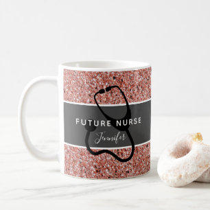 Future Nurse Medical Rose Gold Glitter Name Coffee Mug
